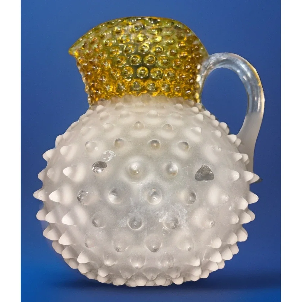 Antique Hobbs Brockunier No‎ 323 Dew Drop Hobnail Satin Glass Pitcher Amber READ